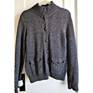 LRL Lauren Jeans Co Cardigan Women Sz Large Dark Gray funnel neck trimmed cotton